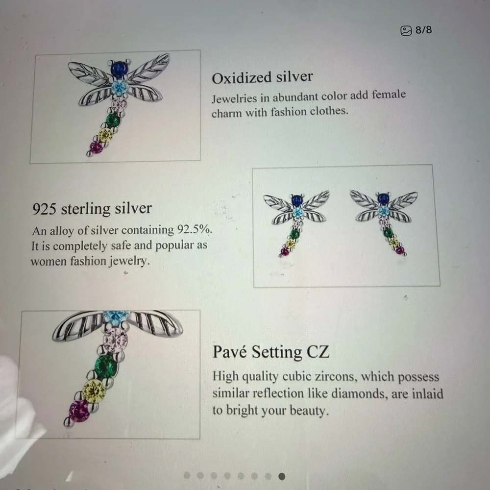 925 Sterling Silver Colorful Zircon Dragonfly Earrings
